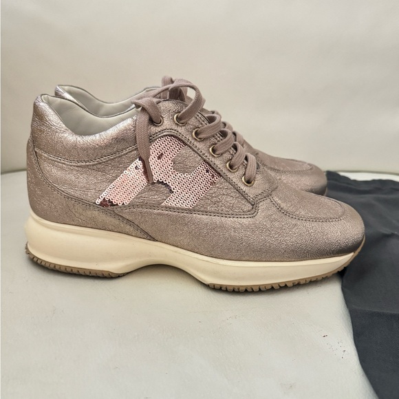 Hogan pink rose gold interactive/women’s  leather shoes sneakers - Picture 2 of 9